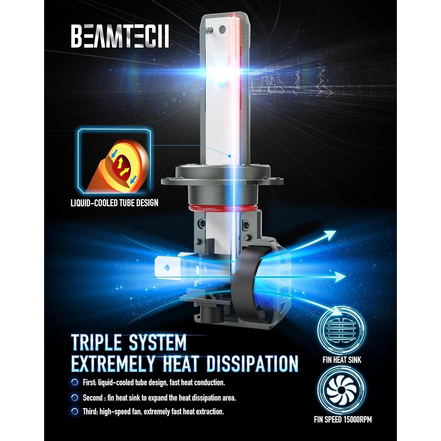 Bombillas LED H7 BEAMTECH 6500K 500% más brillantes - 2 unidades