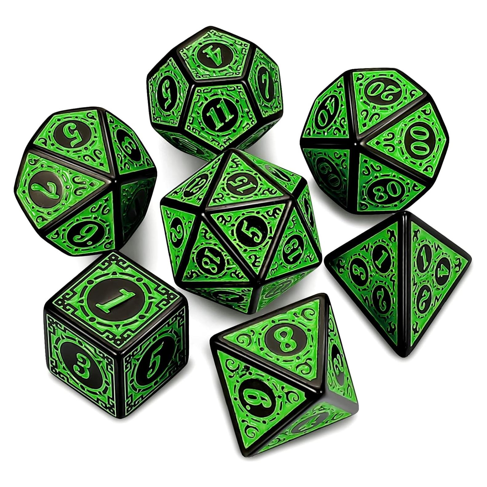 Conjunto de Dados Poliedricos CiaraQ Verdes para RPG