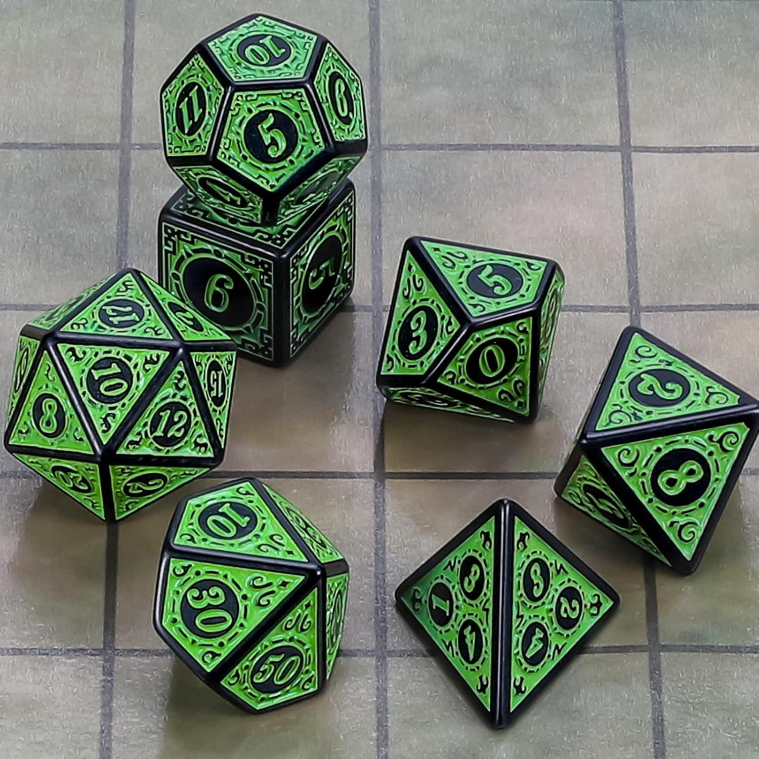 Conjunto de Dados Poliedricos CiaraQ Verdes para RPG