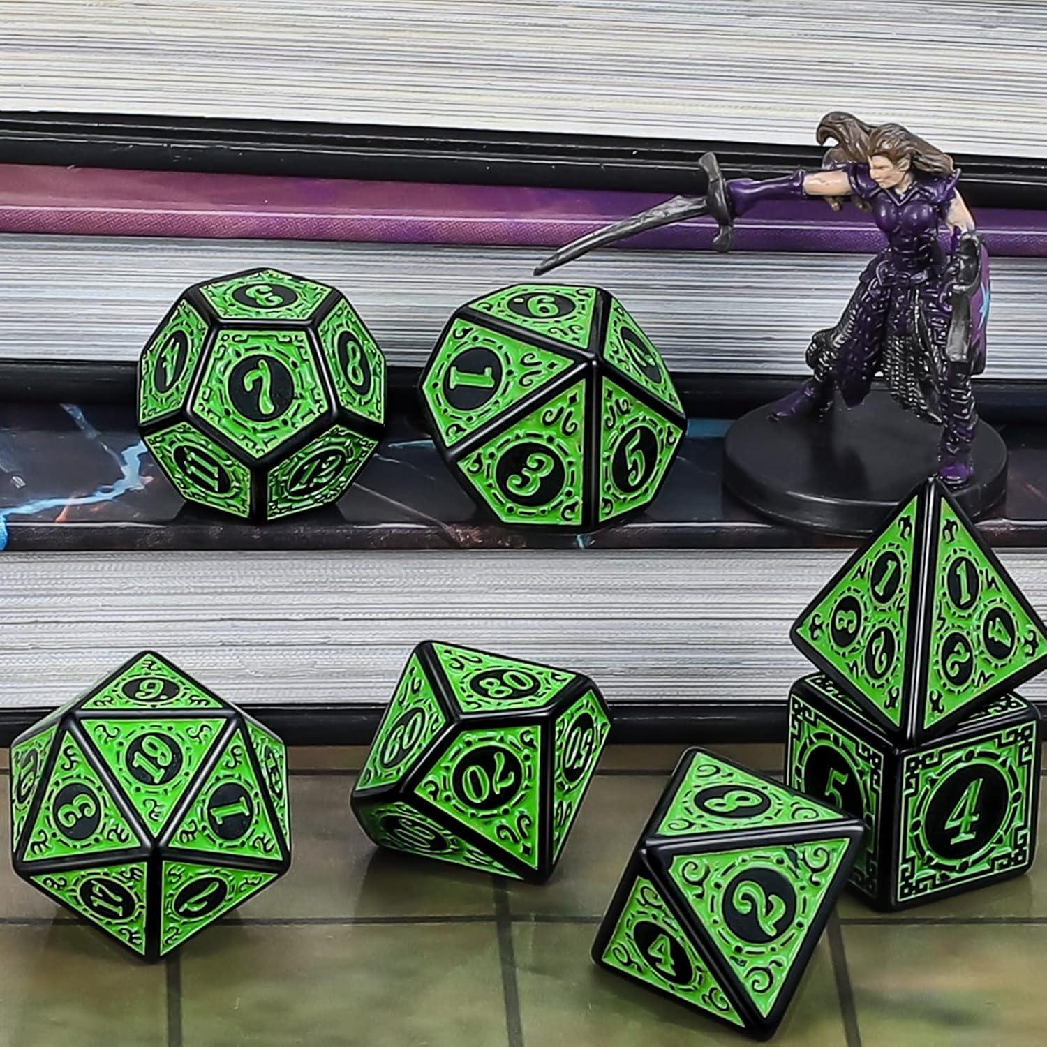 Conjunto de Dados Poliedricos CiaraQ Verdes para RPG