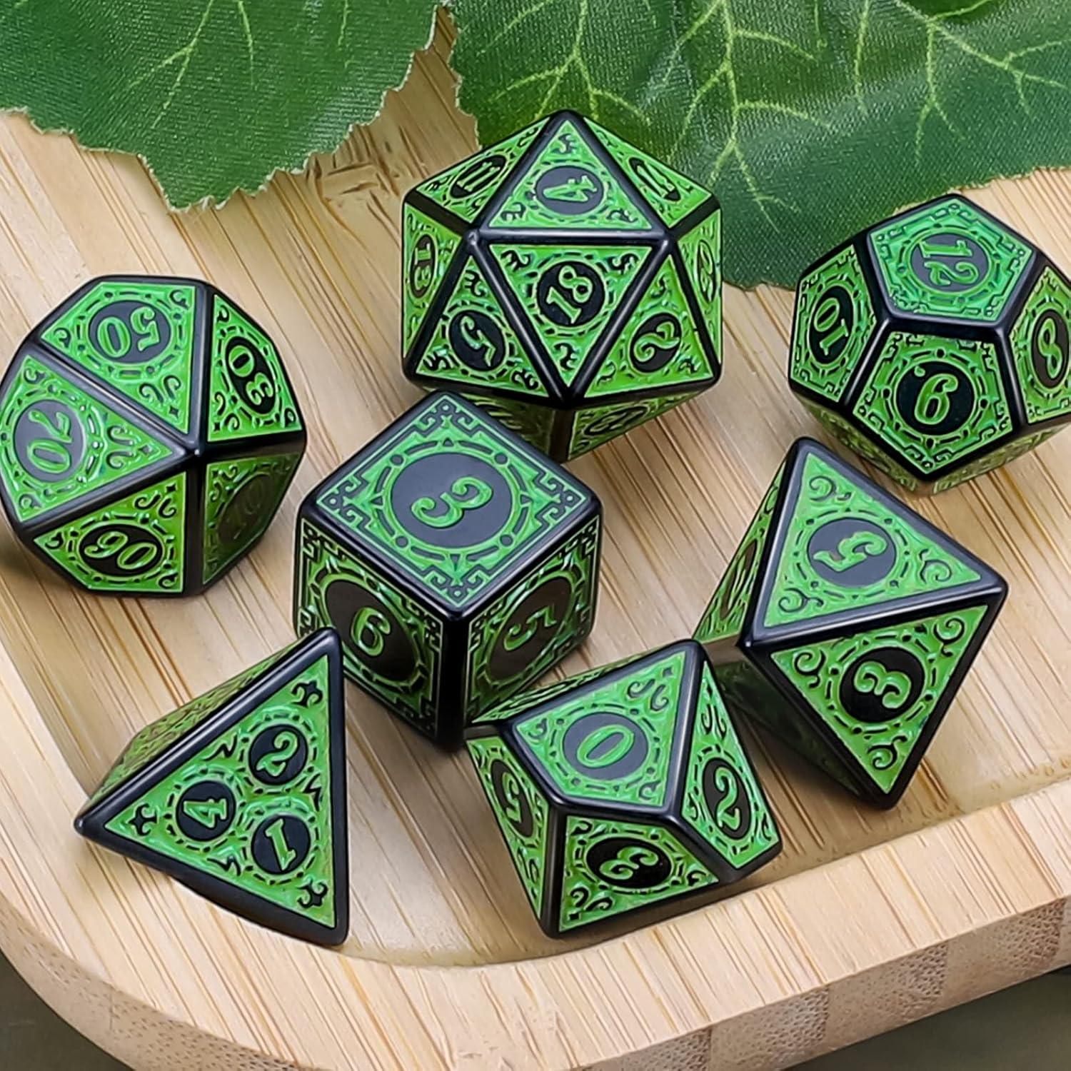 Conjunto de Dados Poliedricos CiaraQ Verdes para RPG