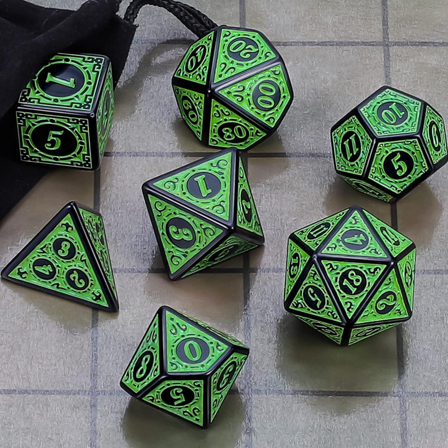 Conjunto de Dados Poliedricos CiaraQ Verdes para RPG