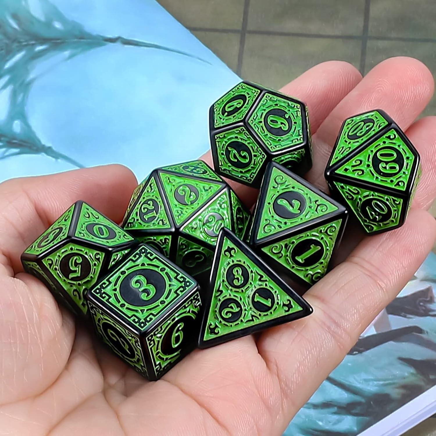 Conjunto de Dados Poliedricos CiaraQ Verdes para RPG