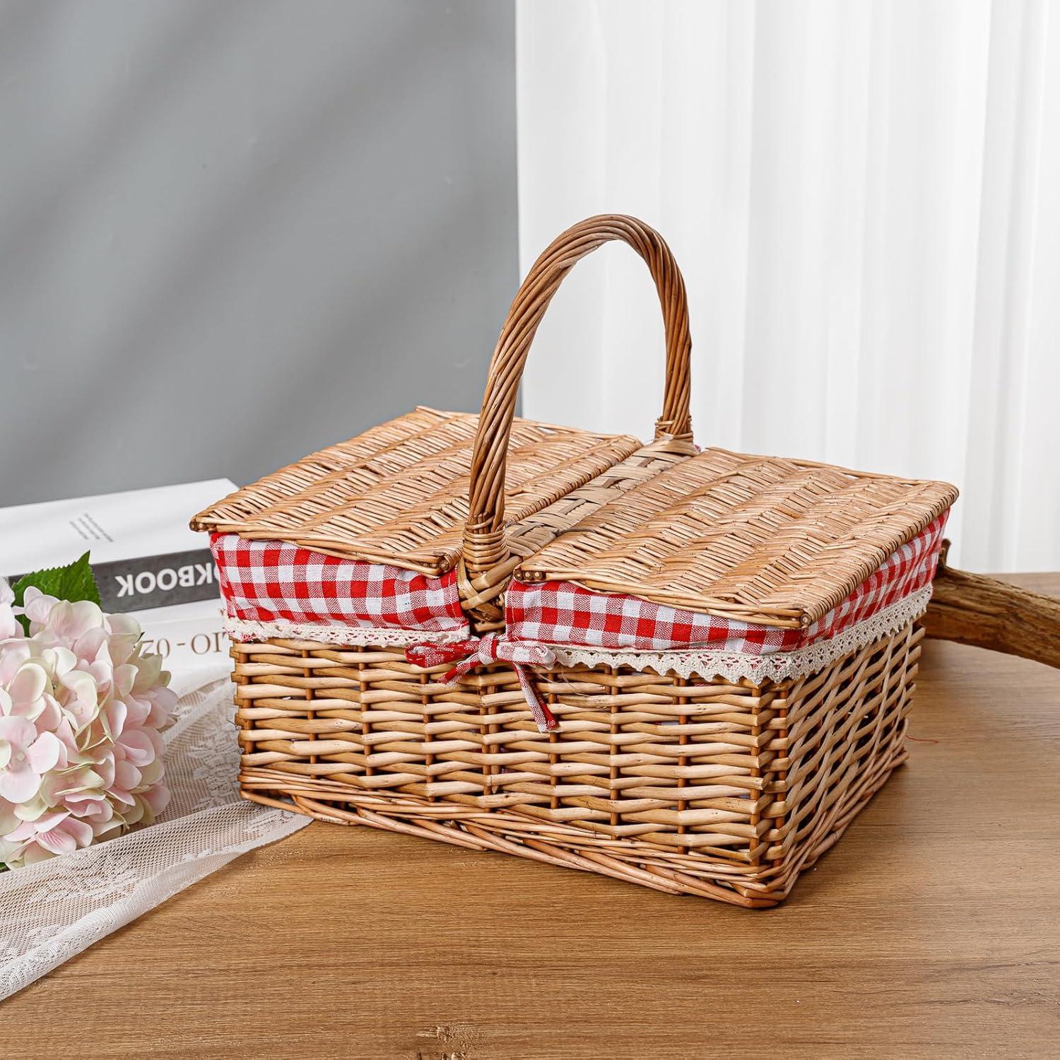 Cesta de Picnic Rectangular THY Collectibles con Forro Lavable