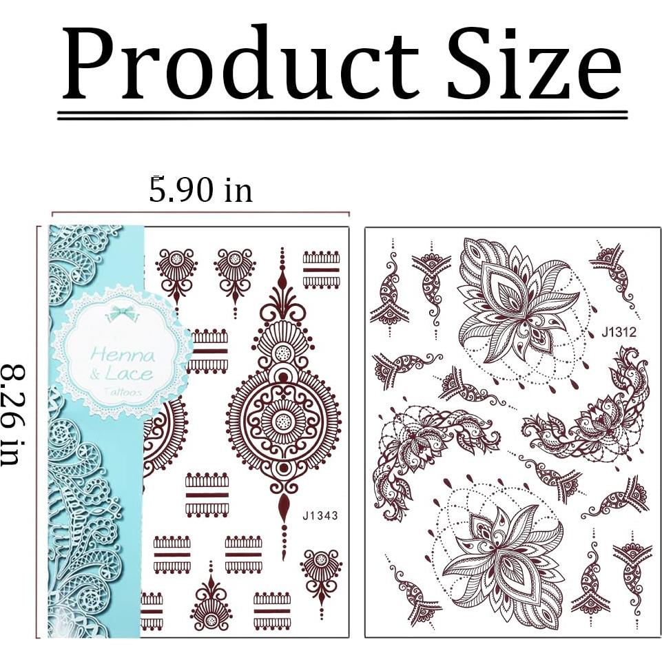 10 Hojas Tatuajes Temporales Henna Marrón PPVWEY - Fáciles de Usar