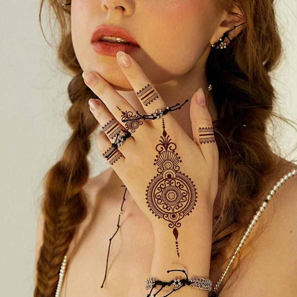 10 Hojas Tatuajes Temporales Henna Marrón PPVWEY - Fáciles de Usar