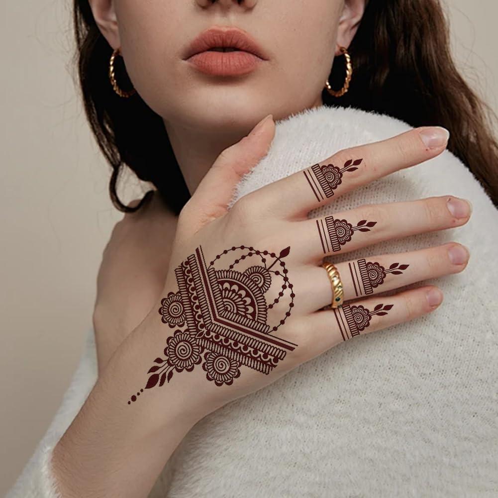 10 Hojas Tatuajes Temporales Henna Marrón PPVWEY - Fáciles de Usar