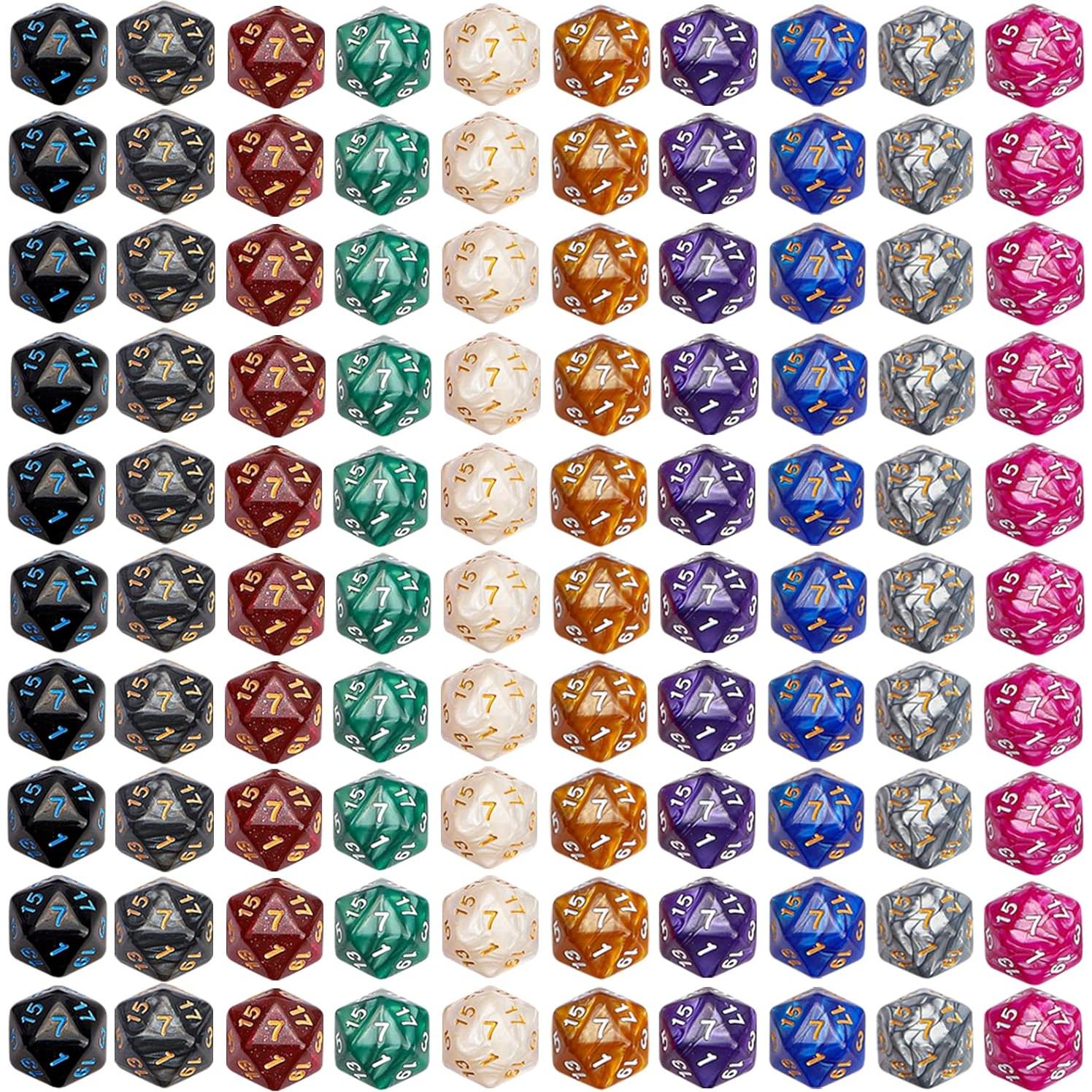 Dados Poliedricos CiaraQ 100 Pcs D20 para Juegos de Rol