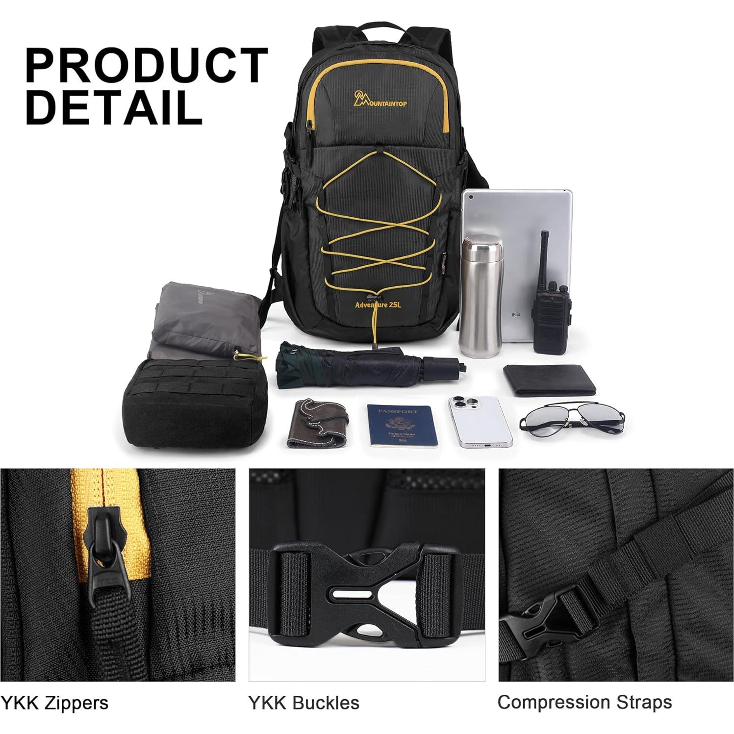 Mochila de Senderismo MOUNTAINTOP 25L Negra para Hombres y Mujeres