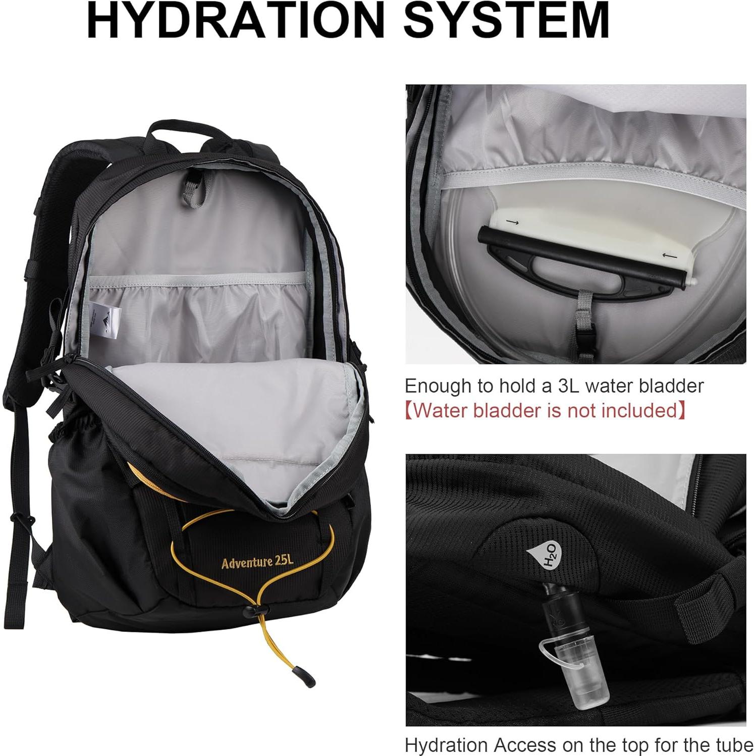 Mochila de Senderismo MOUNTAINTOP 25L Negra para Hombres y Mujeres