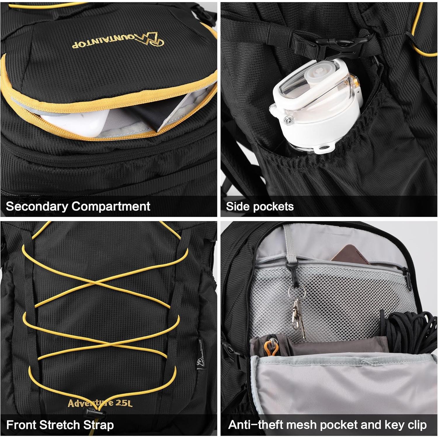 Mochila de Senderismo MOUNTAINTOP 25L Negra para Hombres y Mujeres