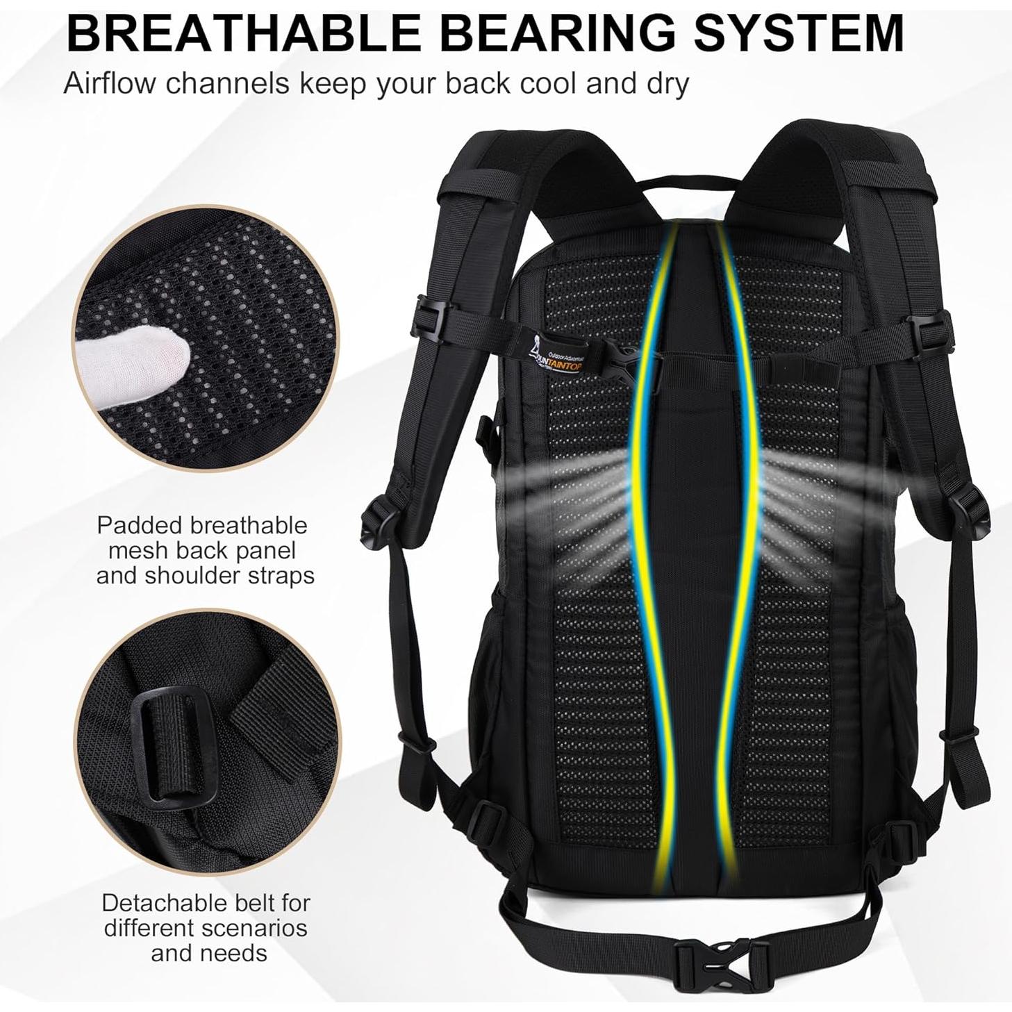 Mochila de Senderismo MOUNTAINTOP 25L Negra para Hombres y Mujeres