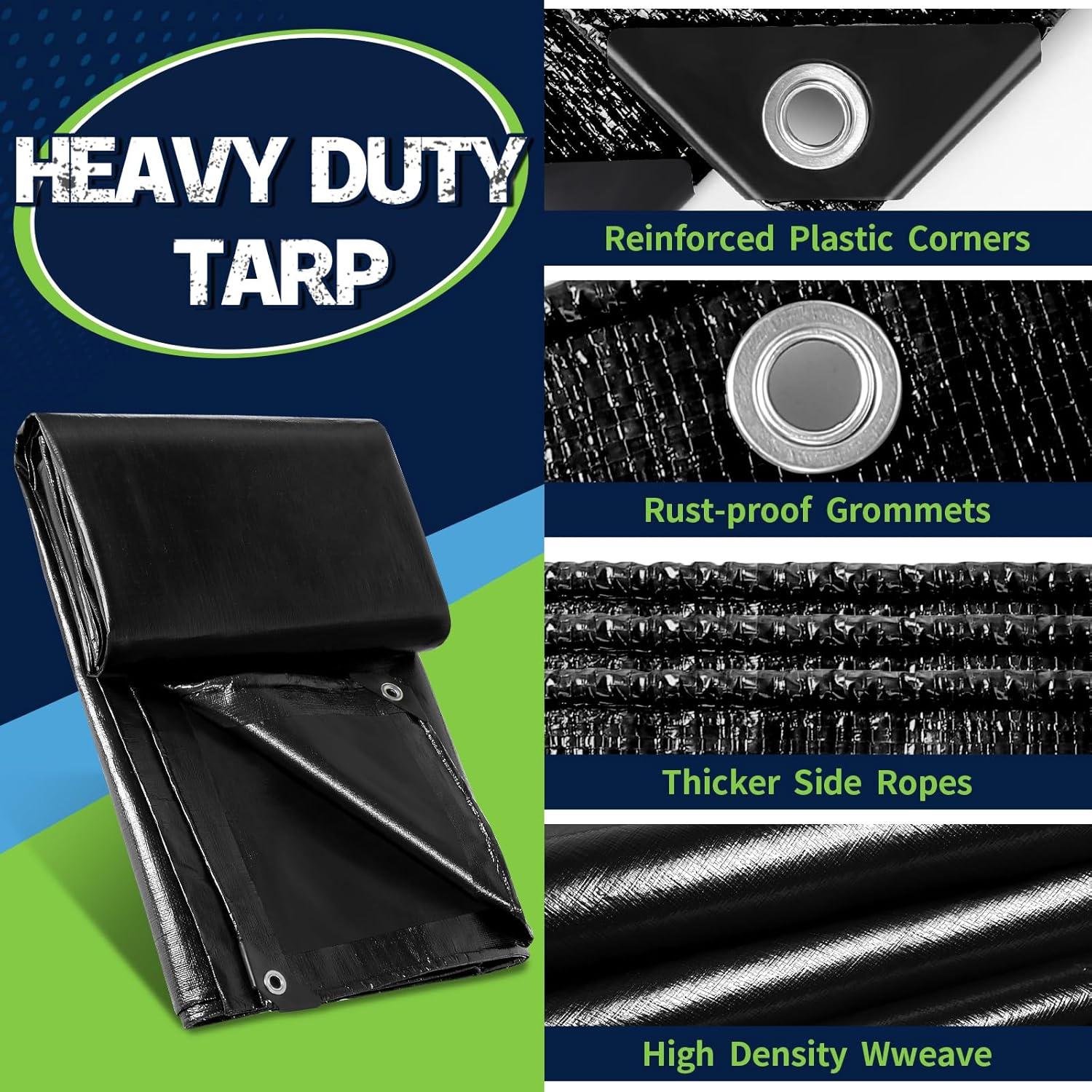 Lona Negra Impermeable CAMPMAC 6x8 Pies 12 Mil Resistente