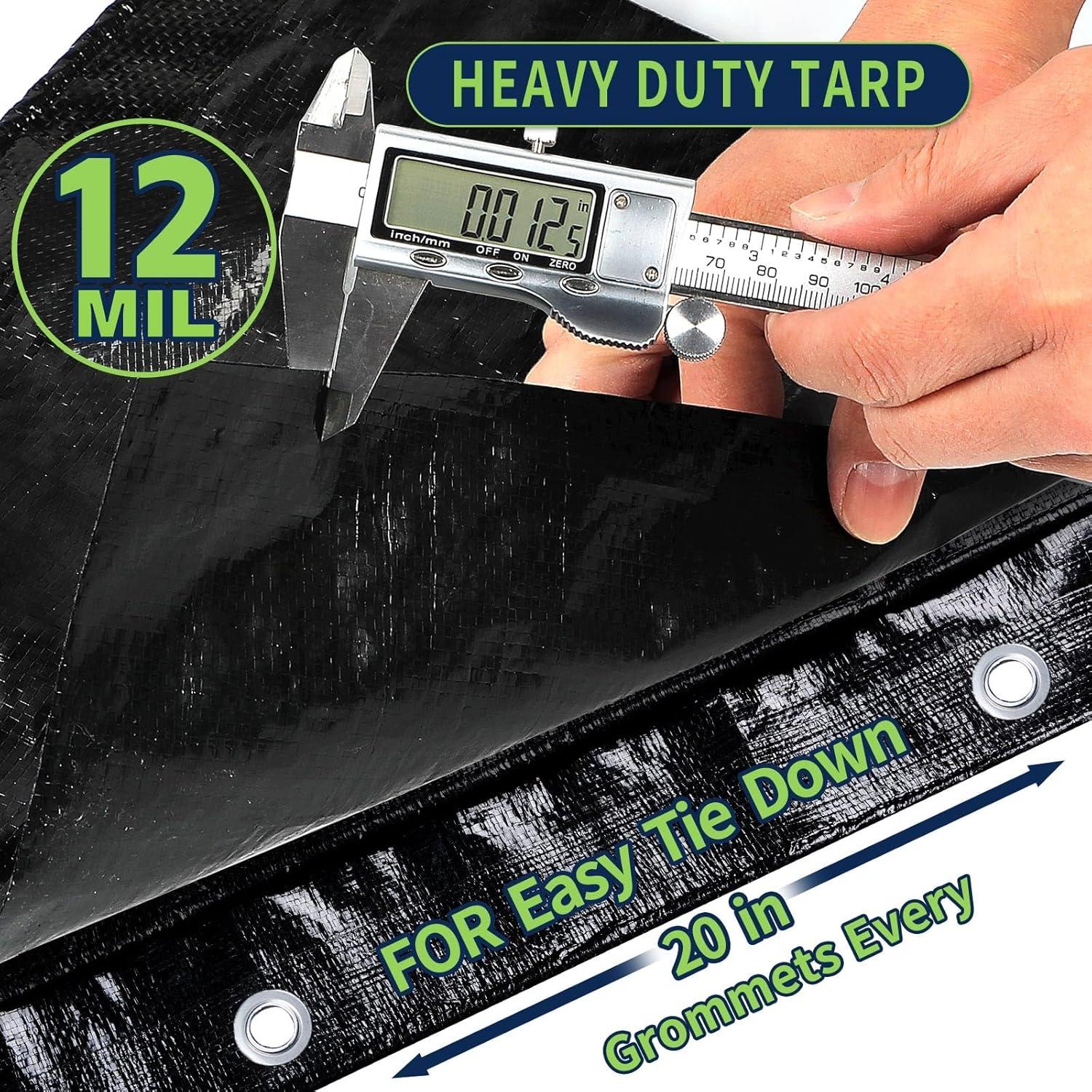 Lona Negra Impermeable CAMPMAC 6x8 Pies 12 Mil Resistente