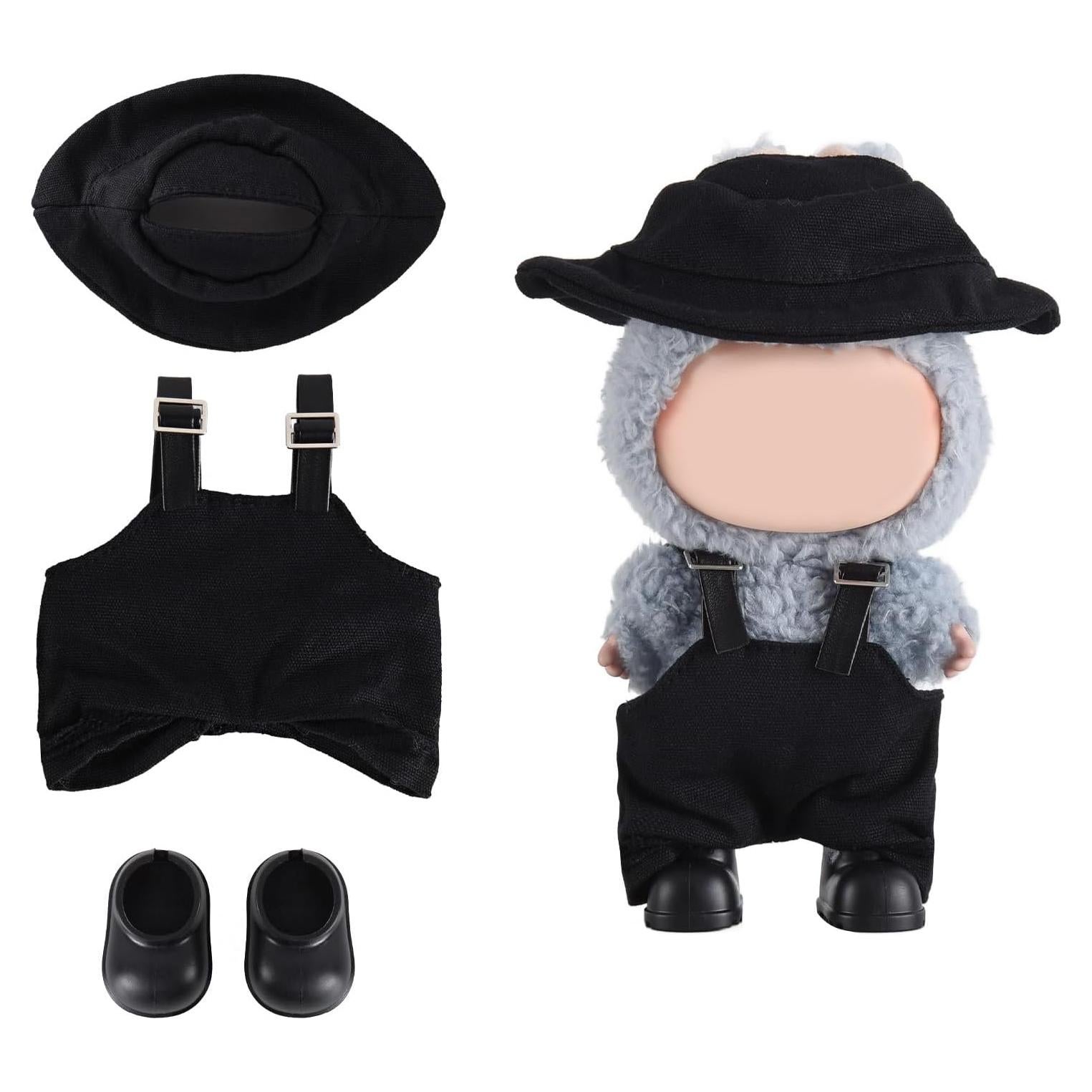 Conjunto de Ropa para Muñecas Labubu - Overoles Negros y Botas