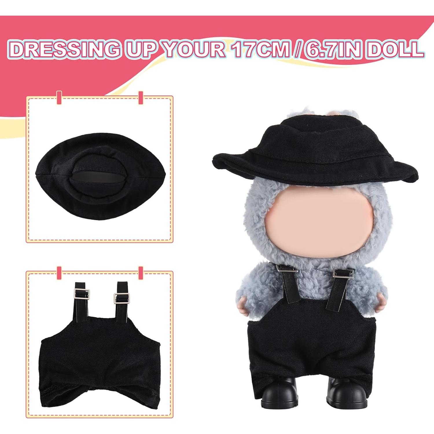 Conjunto de Ropa para Muñecas Labubu - Overoles Negros y Botas