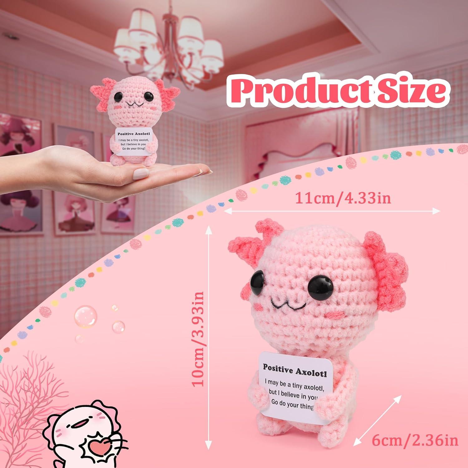 Mini Funny Positive Axolotl, Knitted Wool Axolotl Toy with Positive Card - Creative Cute Crochet Doll Emotional Support Cheer Up Keepsake Gift for Friends, Women, Student, Christmas (Axolotl)