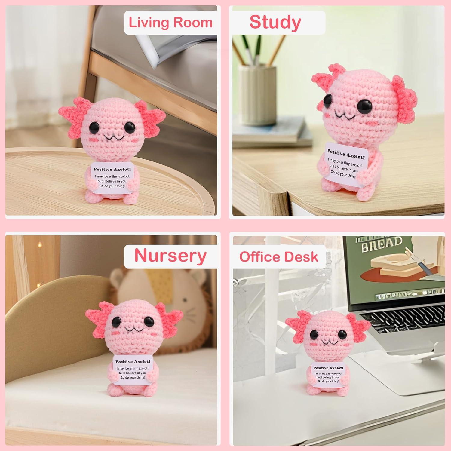 Mini Funny Positive Axolotl, Knitted Wool Axolotl Toy with Positive Card - Creative Cute Crochet Doll Emotional Support Cheer Up Keepsake Gift for Friends, Women, Student, Christmas (Axolotl)