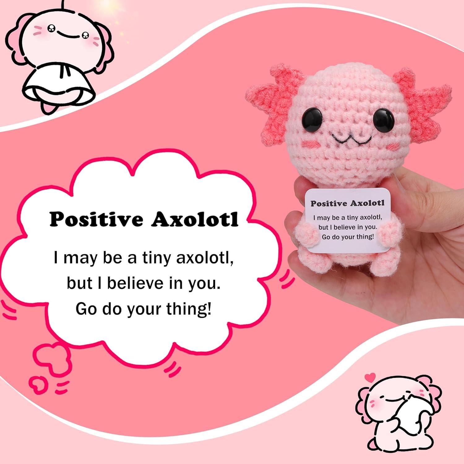 Mini Funny Positive Axolotl, Knitted Wool Axolotl Toy with Positive Card - Creative Cute Crochet Doll Emotional Support Cheer Up Keepsake Gift for Friends, Women, Student, Christmas (Axolotl)