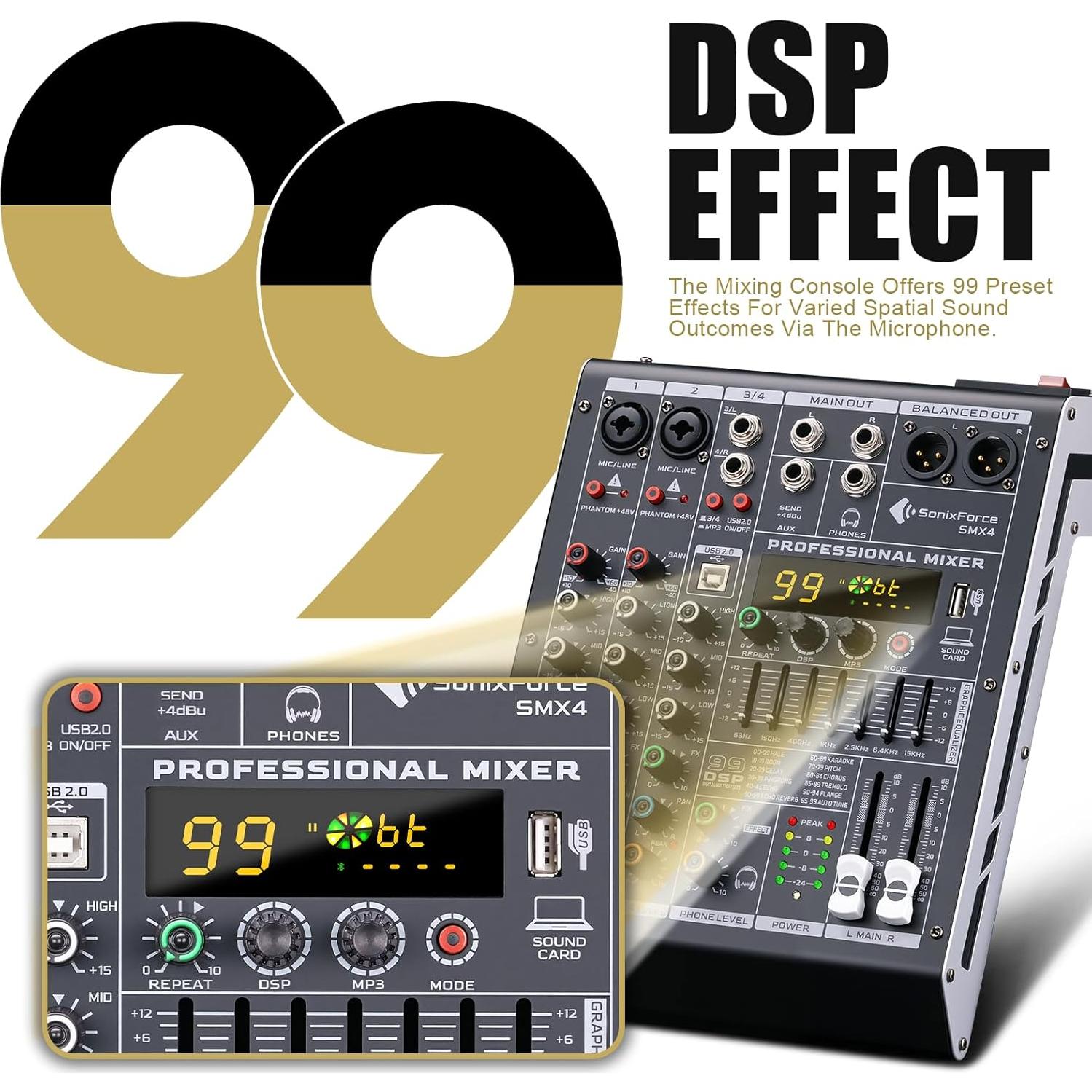 Mezclador de Audio Profesional 4 Canales SonicForce SMX4