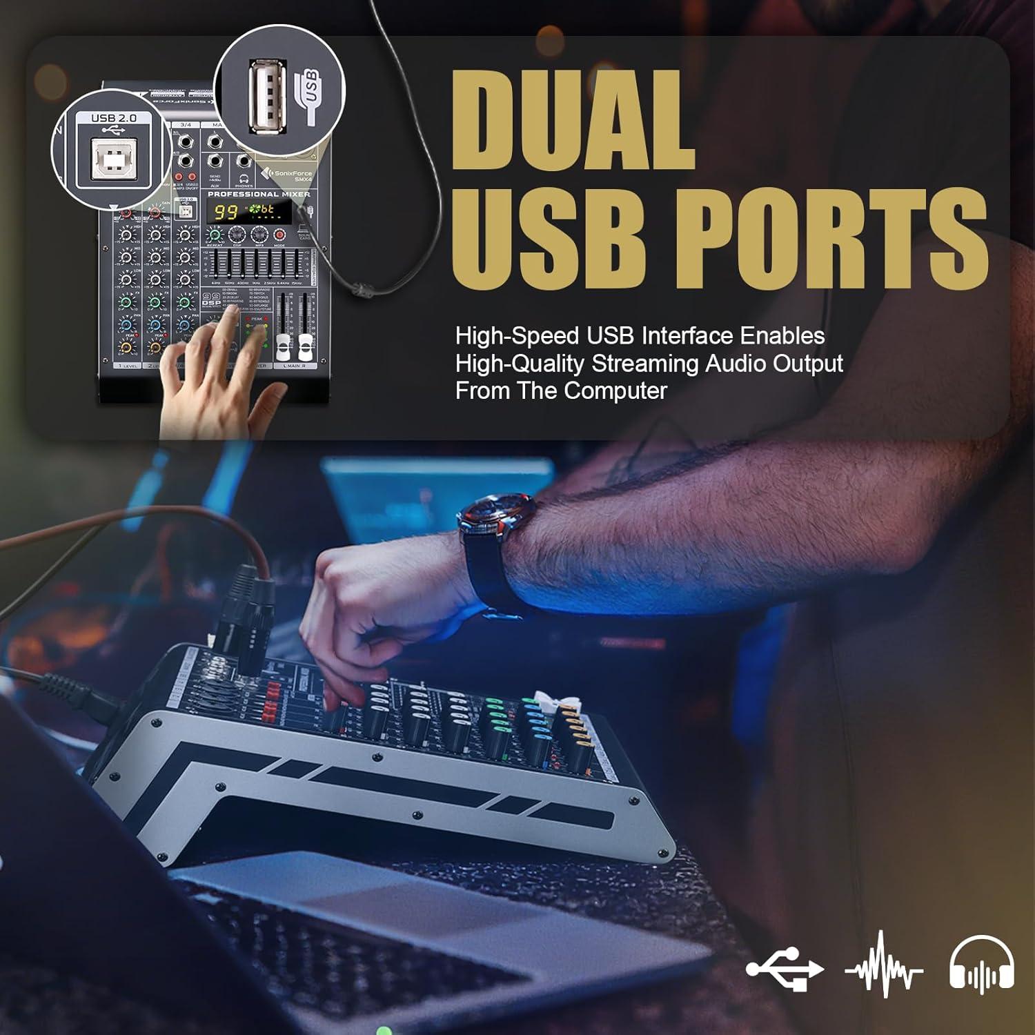 Mezclador de Audio Profesional 4 Canales SonicForce SMX4