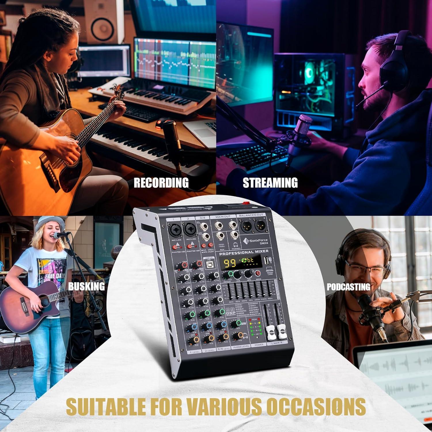 Mezclador de Audio Profesional 4 Canales SonicForce SMX4