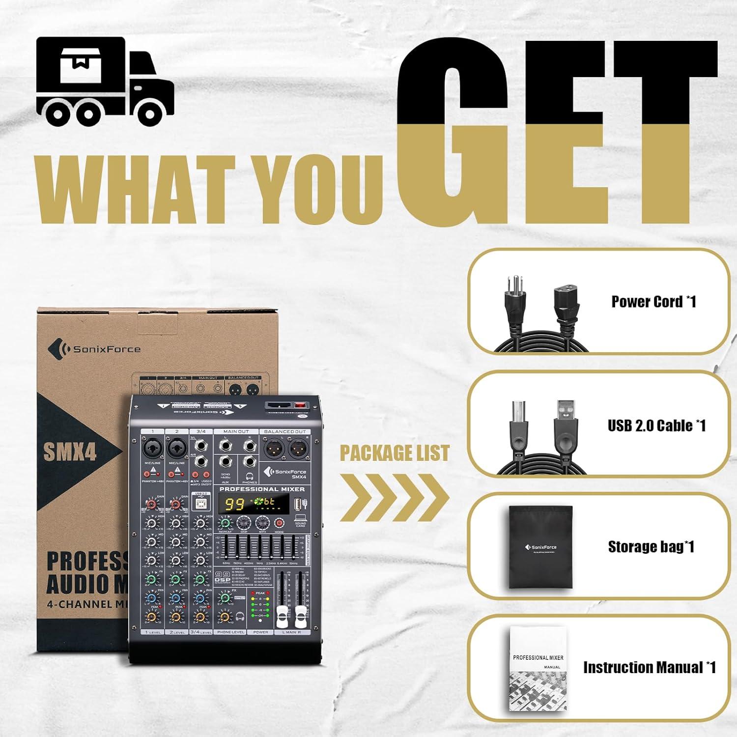 Mezclador de Audio Profesional 4 Canales SonicForce SMX4