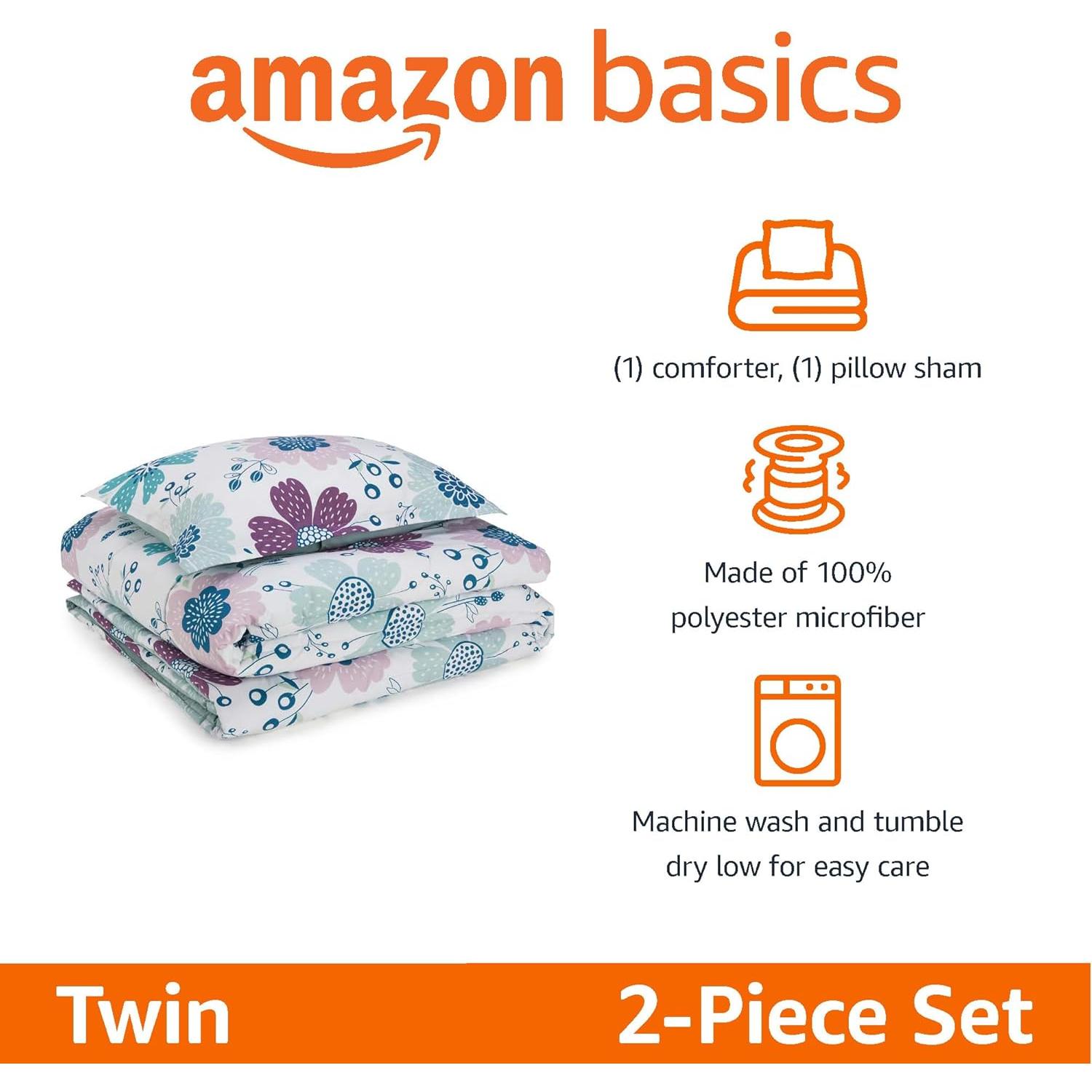 Juego de Edredón Individual Amazon Basics Floral Rosa Azulado