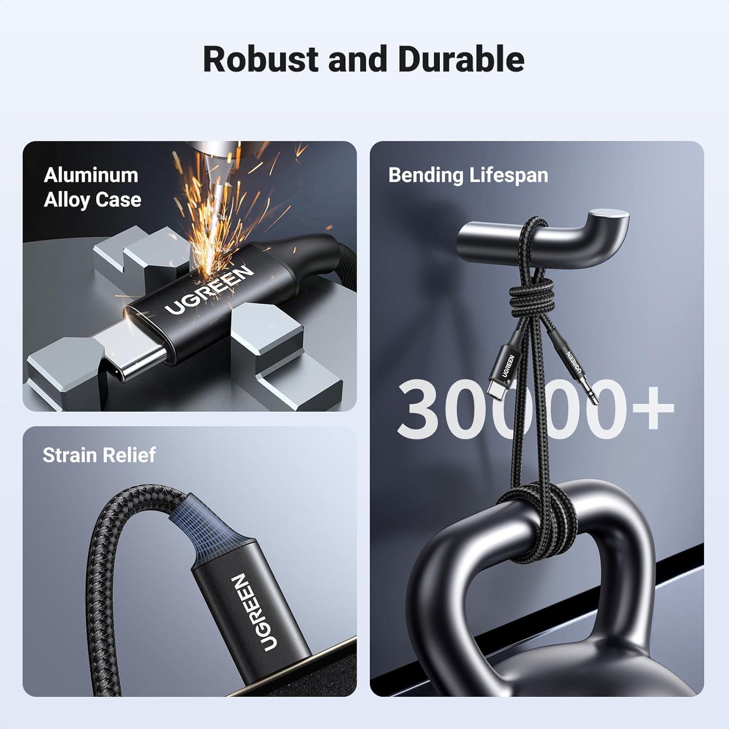 UGREEN Adaptador USB C a 3.5mm Audio Hi-Fi 1.0m Negro