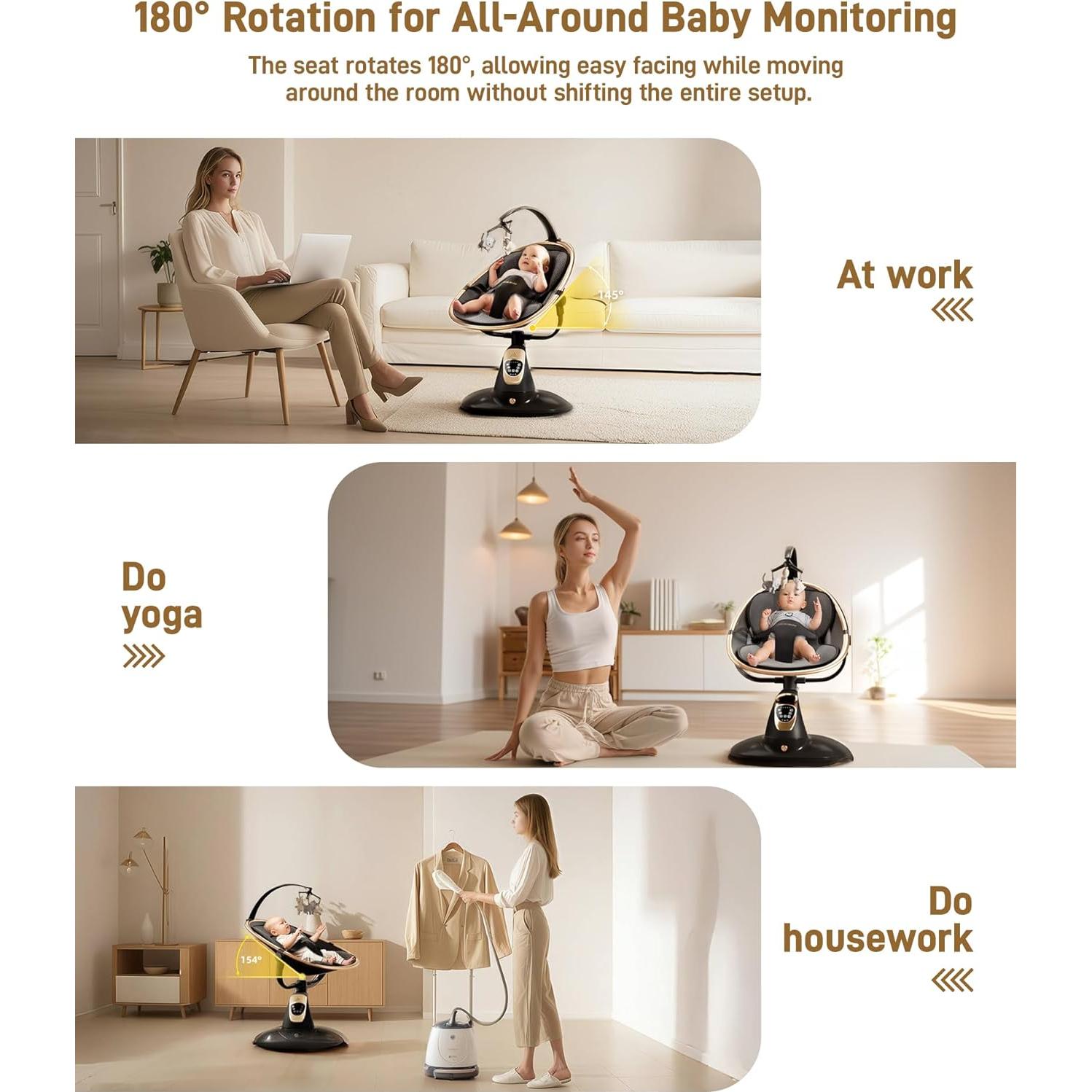 Columpio Eléctrico para Bebés Oneya 8002-B-3 Negro 9 kg