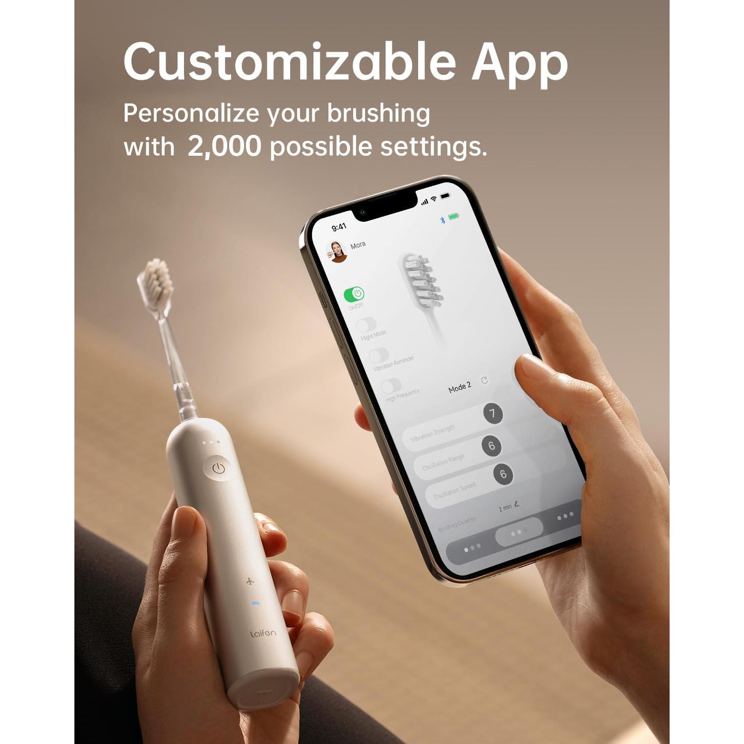 Cepillo de Dientes Eléctrico Laifen Wave, 66,000 Vibraciones, IPX7