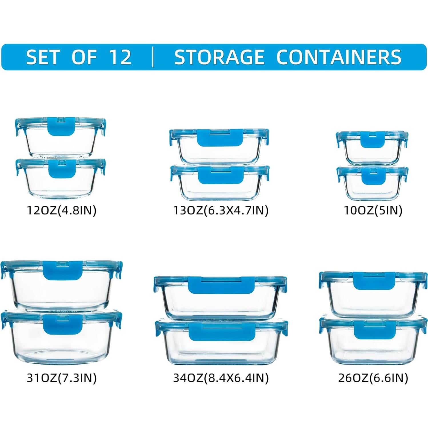 Juego de 12 Contenedores de Vidrio Herméticos FAWLES 0.98L