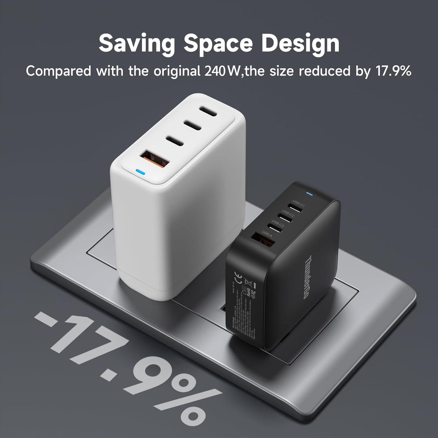 Cargador GaN 240W Vina PD-120, Estación Carga 4 Puertos USB-C
