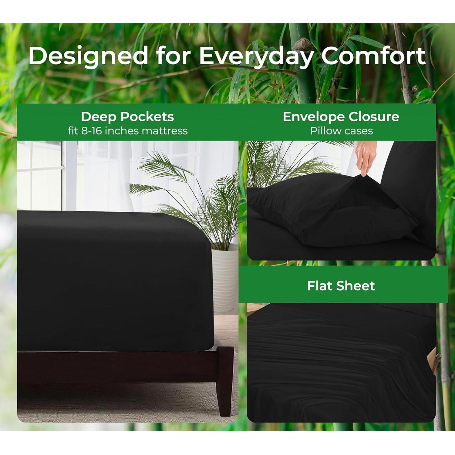 Juego de Sábanas Completo Royale Linens Viscosa Bambú Negro