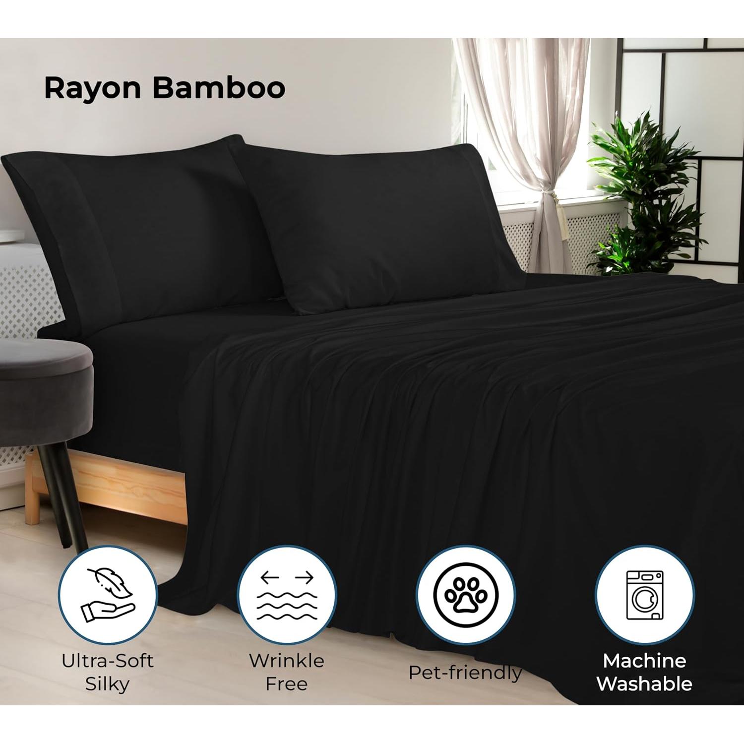 Juego de Sábanas Completo Royale Linens Viscosa Bambú Negro