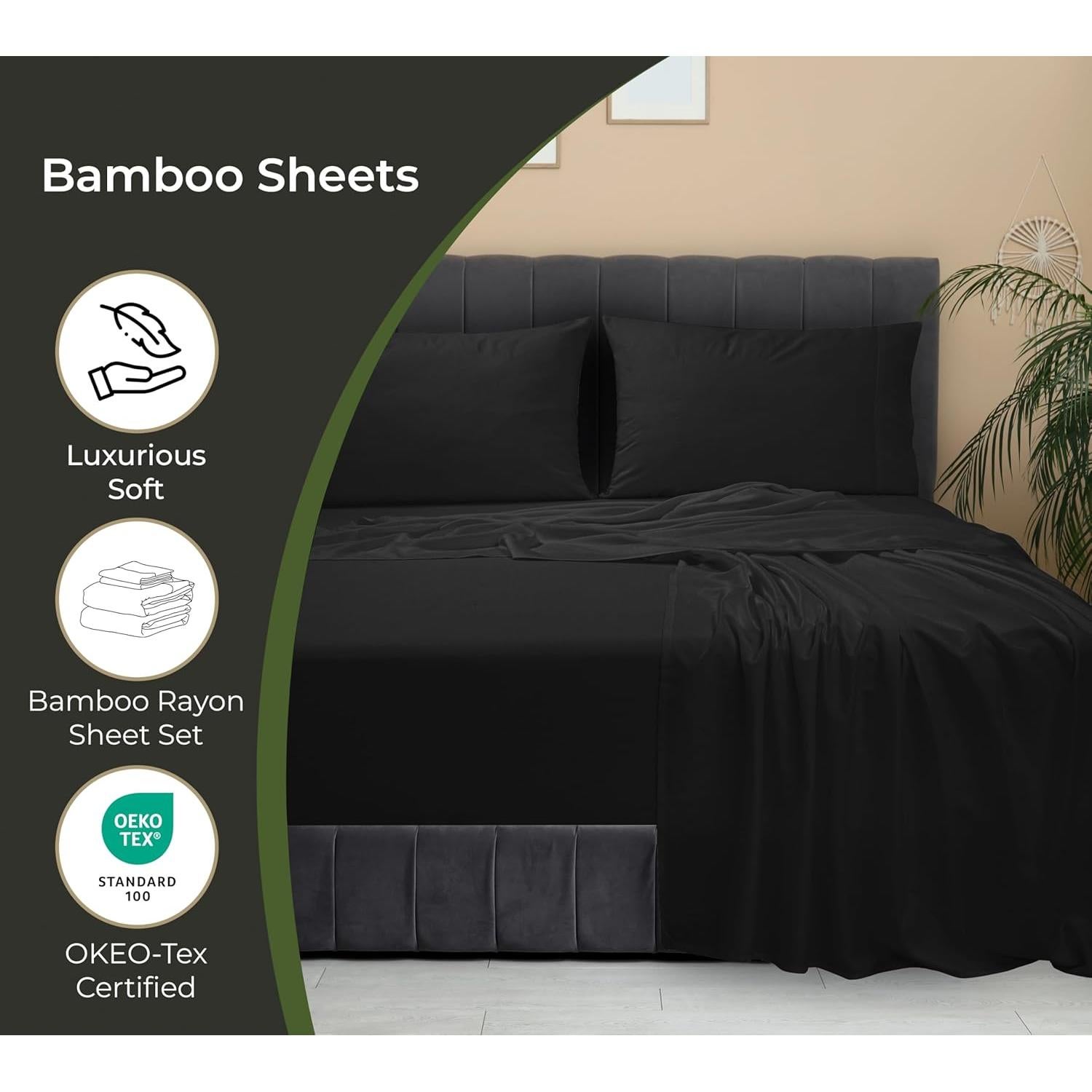 Juego de Sábanas Completo Royale Linens Viscosa Bambú Negro