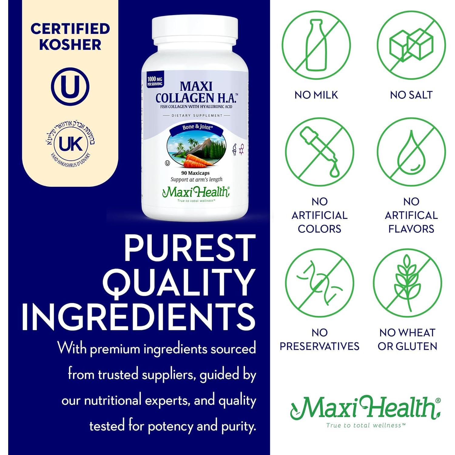 Suplemento de Colágeno Tipo 1 Maxi Health 1000 mg 90 Cápsulas