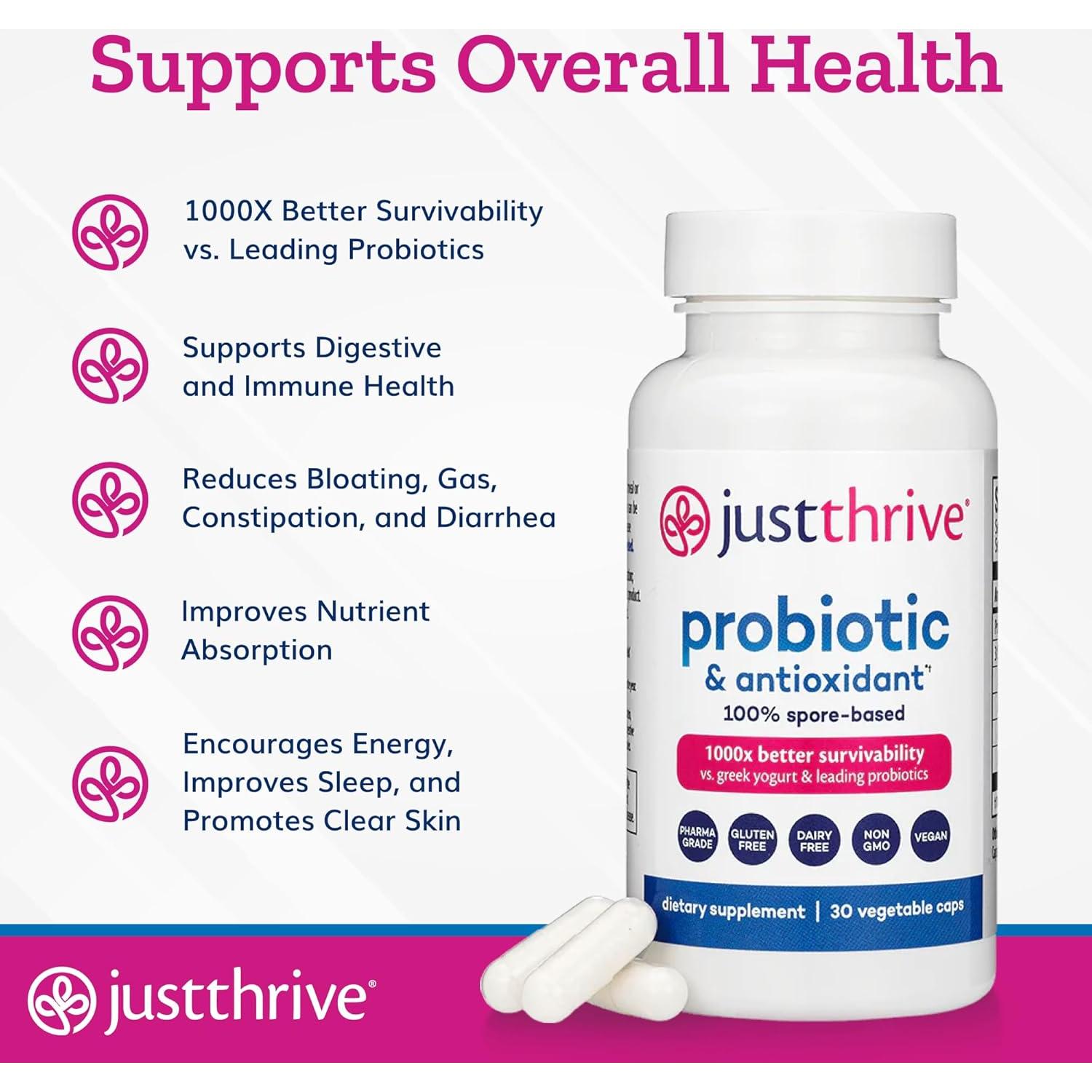 Suplemento Probiotico Just Thrive 30 Cápsulas - Antioxidante y Digestivo