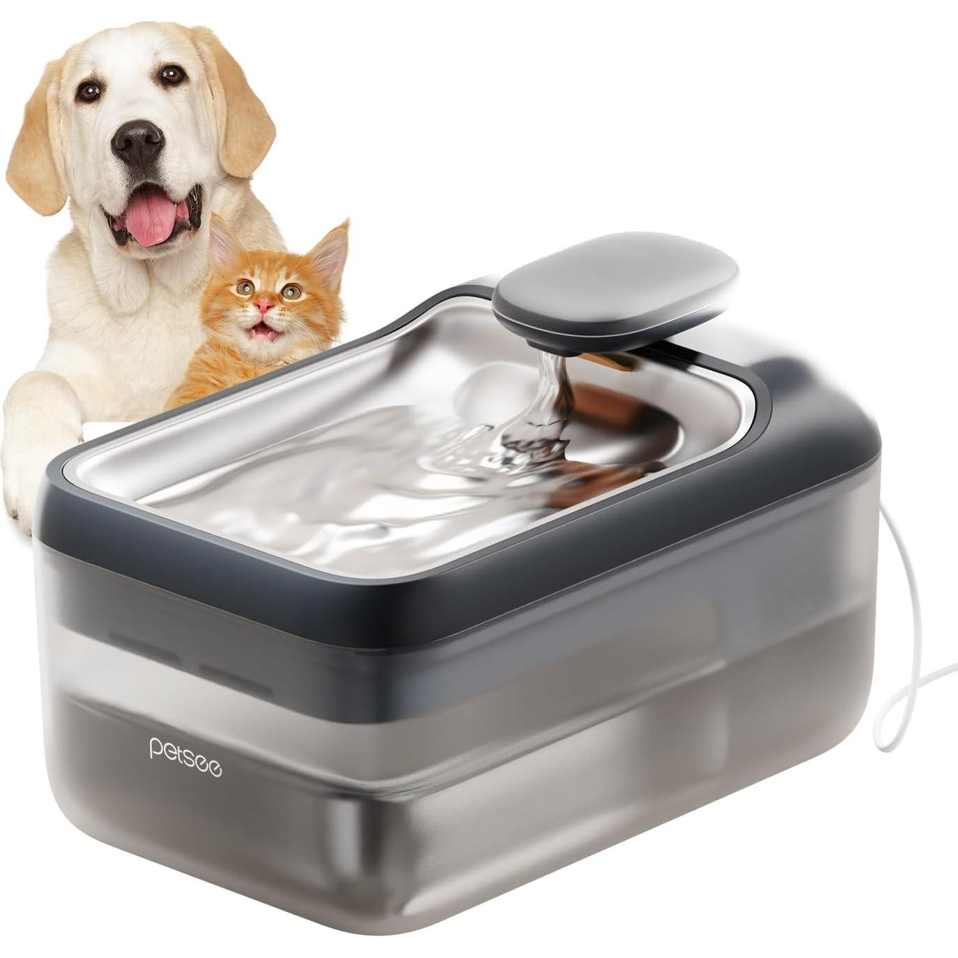 Fuente de Agua Automática PETSEE 4.5L Acero Inoxidable Gris