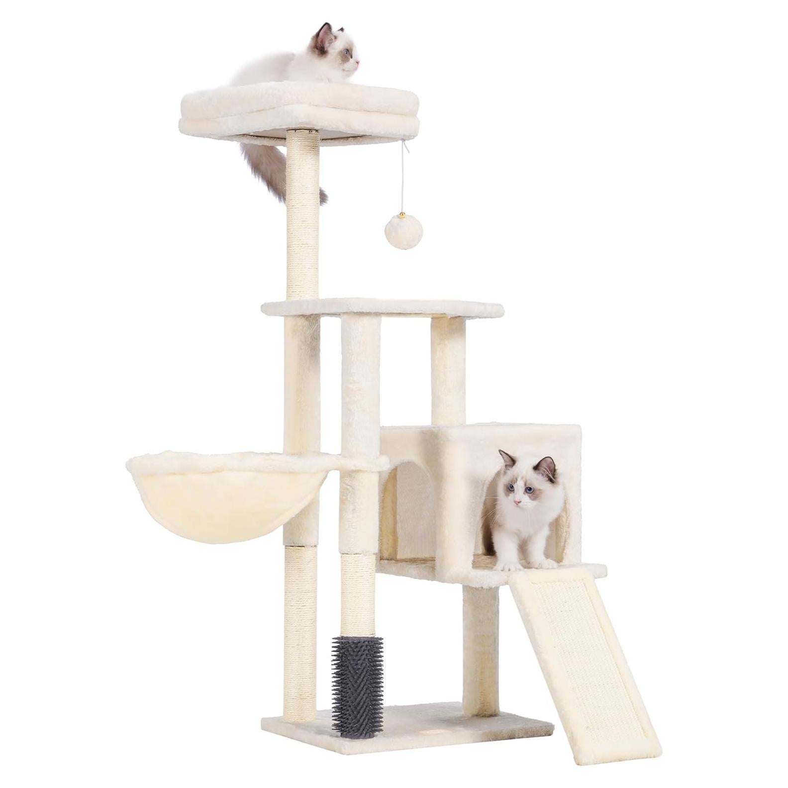 Árbol para Gatos Heybly 129.54 cm Beige con Cepillo y Juguete