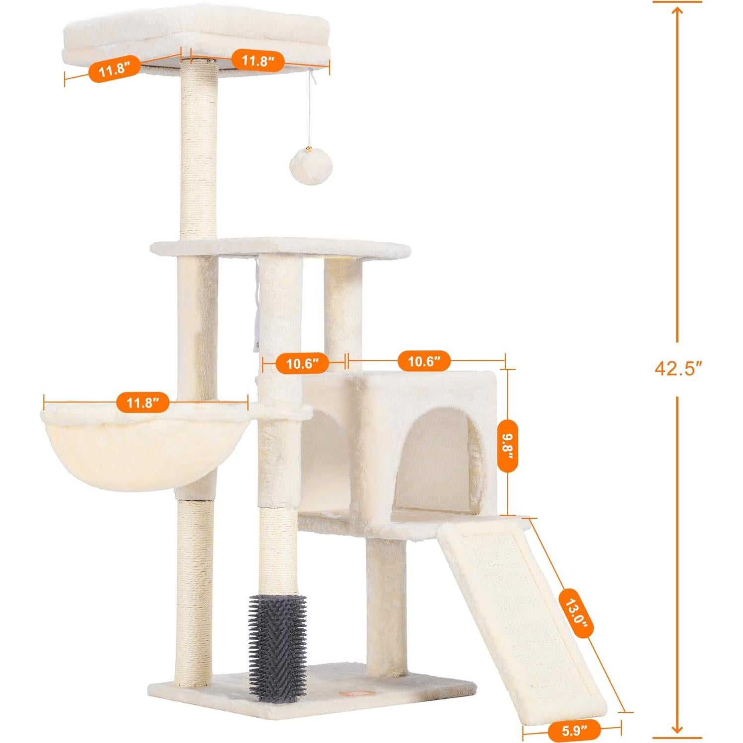 Árbol para Gatos Heybly 129.54 cm Beige con Cepillo y Juguete