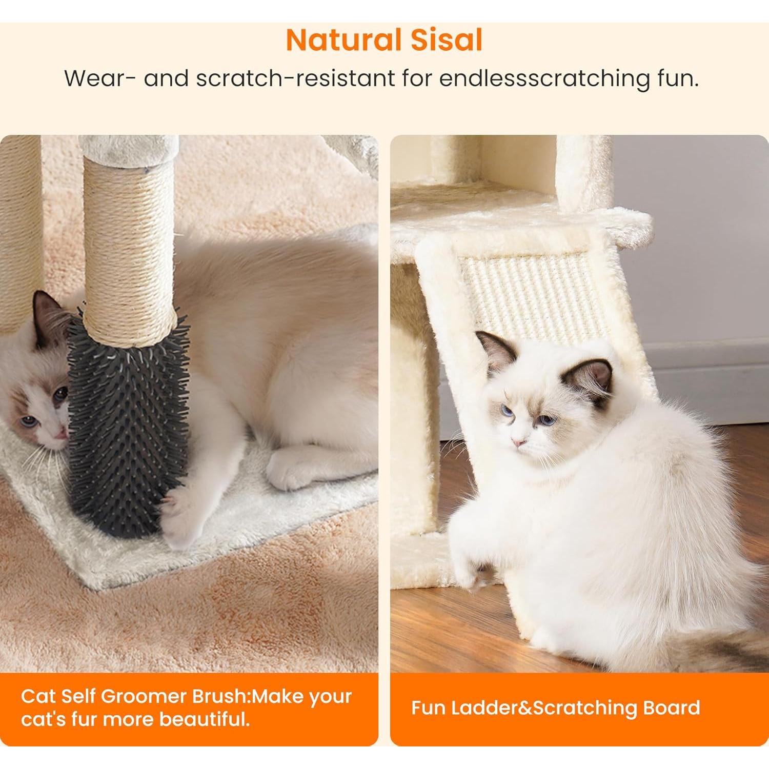 Árbol para Gatos Heybly 129.54 cm Beige con Cepillo y Juguete