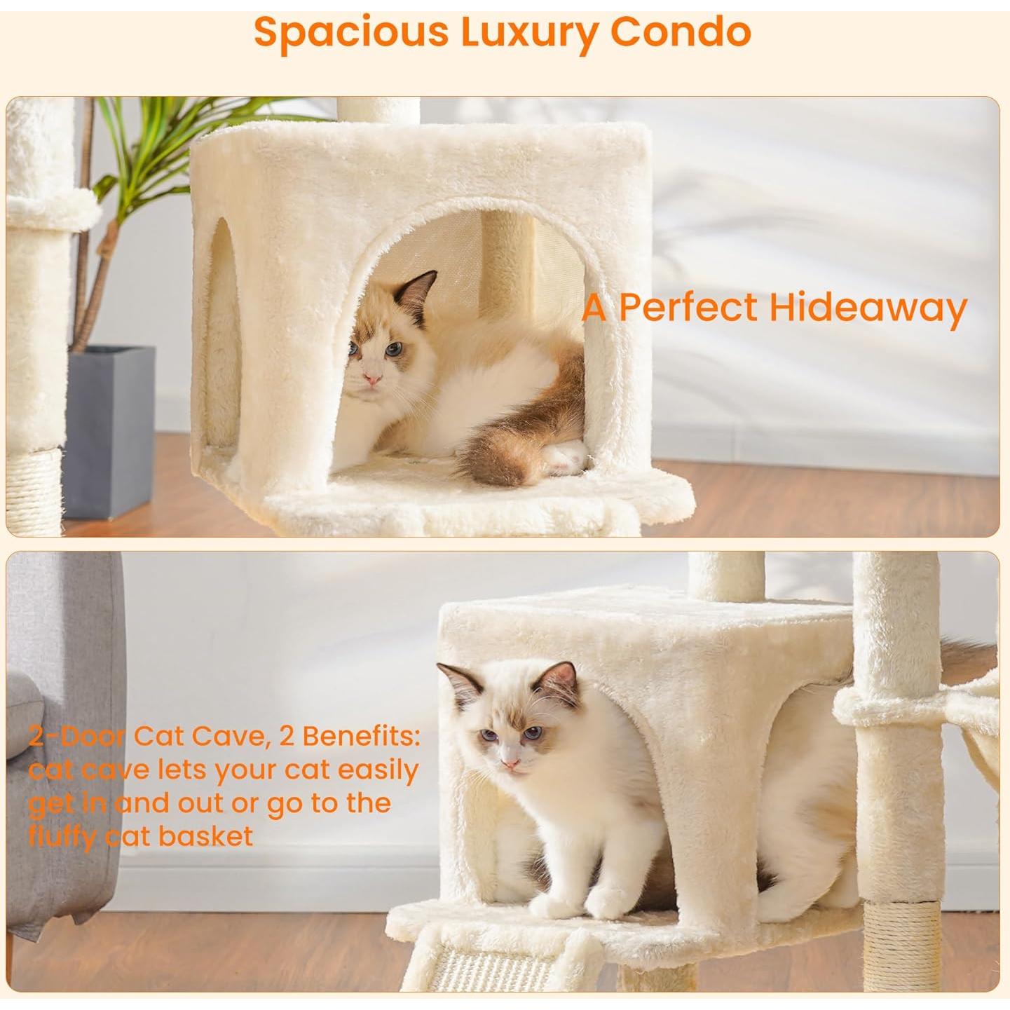 Árbol para Gatos Heybly 129.54 cm Beige con Cepillo y Juguete