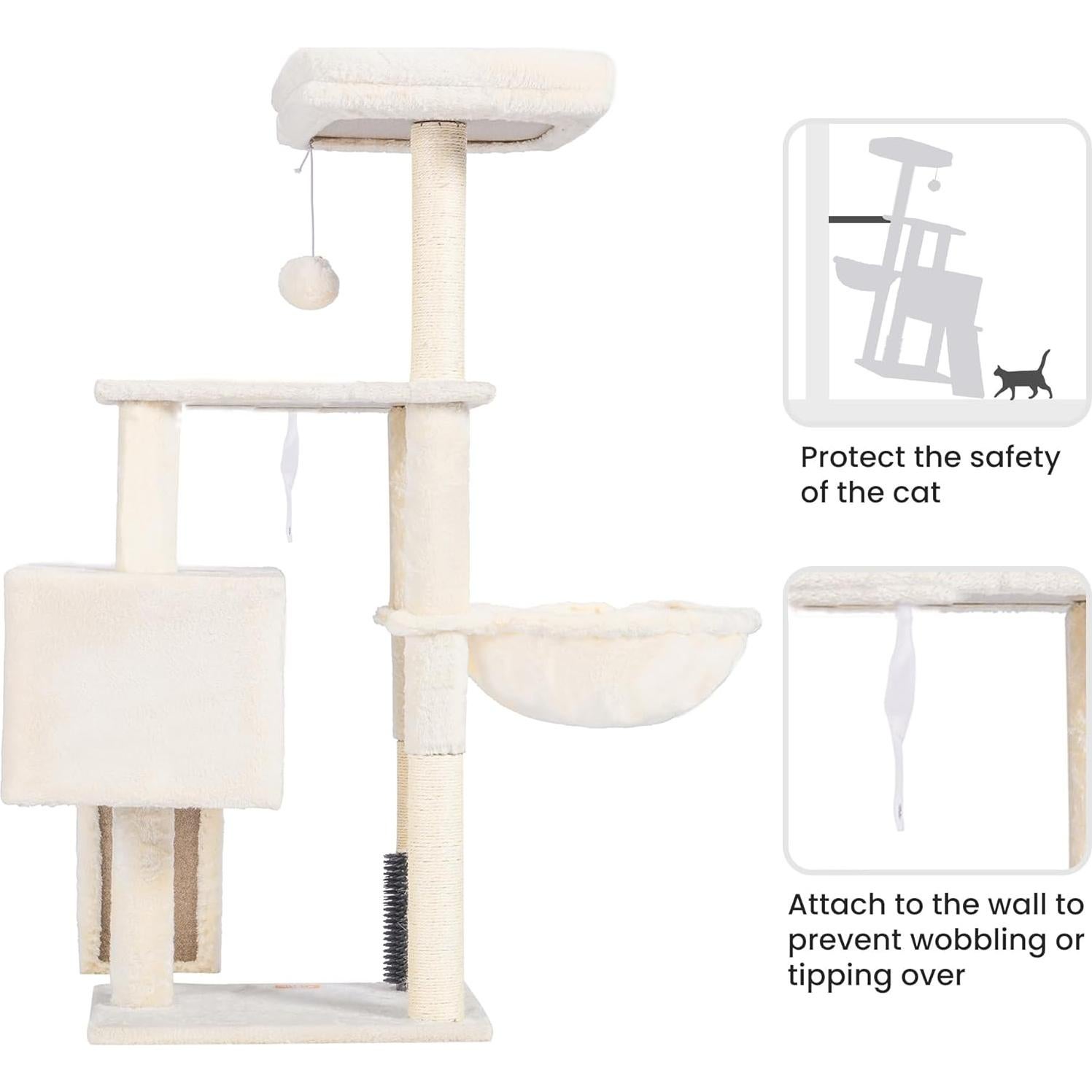 Árbol para Gatos Heybly 129.54 cm Beige con Cepillo y Juguete