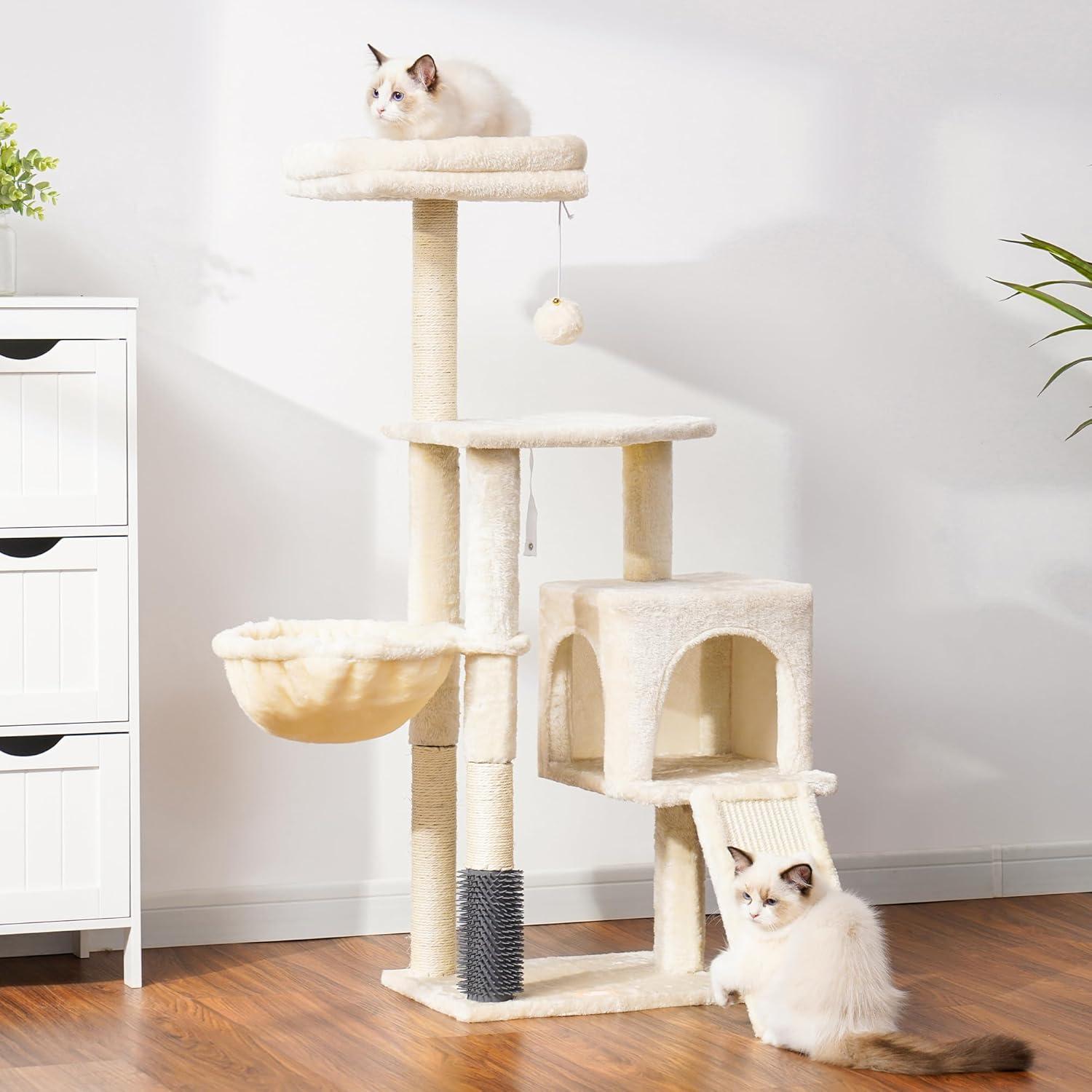 Árbol para Gatos Heybly 129.54 cm Beige con Cepillo y Juguete