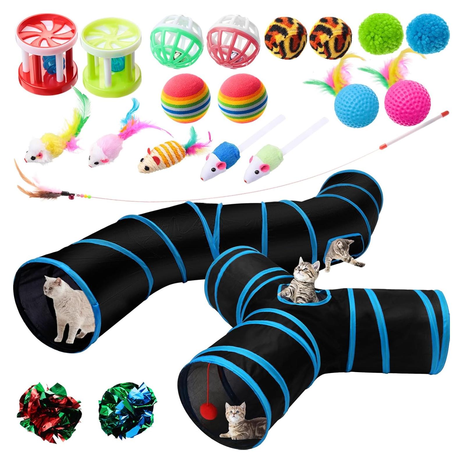 Conjunto de Juguetes para Gatos Poen 22 Piezas con 2 Túneles