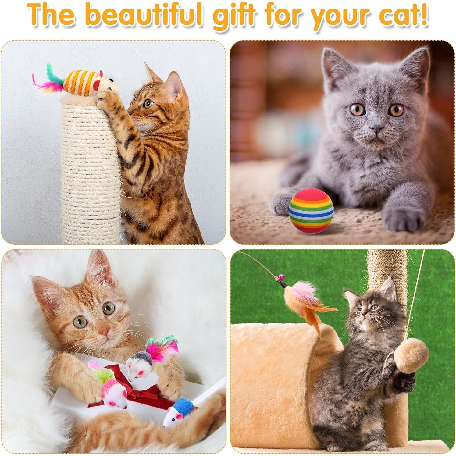 Conjunto de Juguetes para Gatos Poen 22 Piezas con 2 Túneles