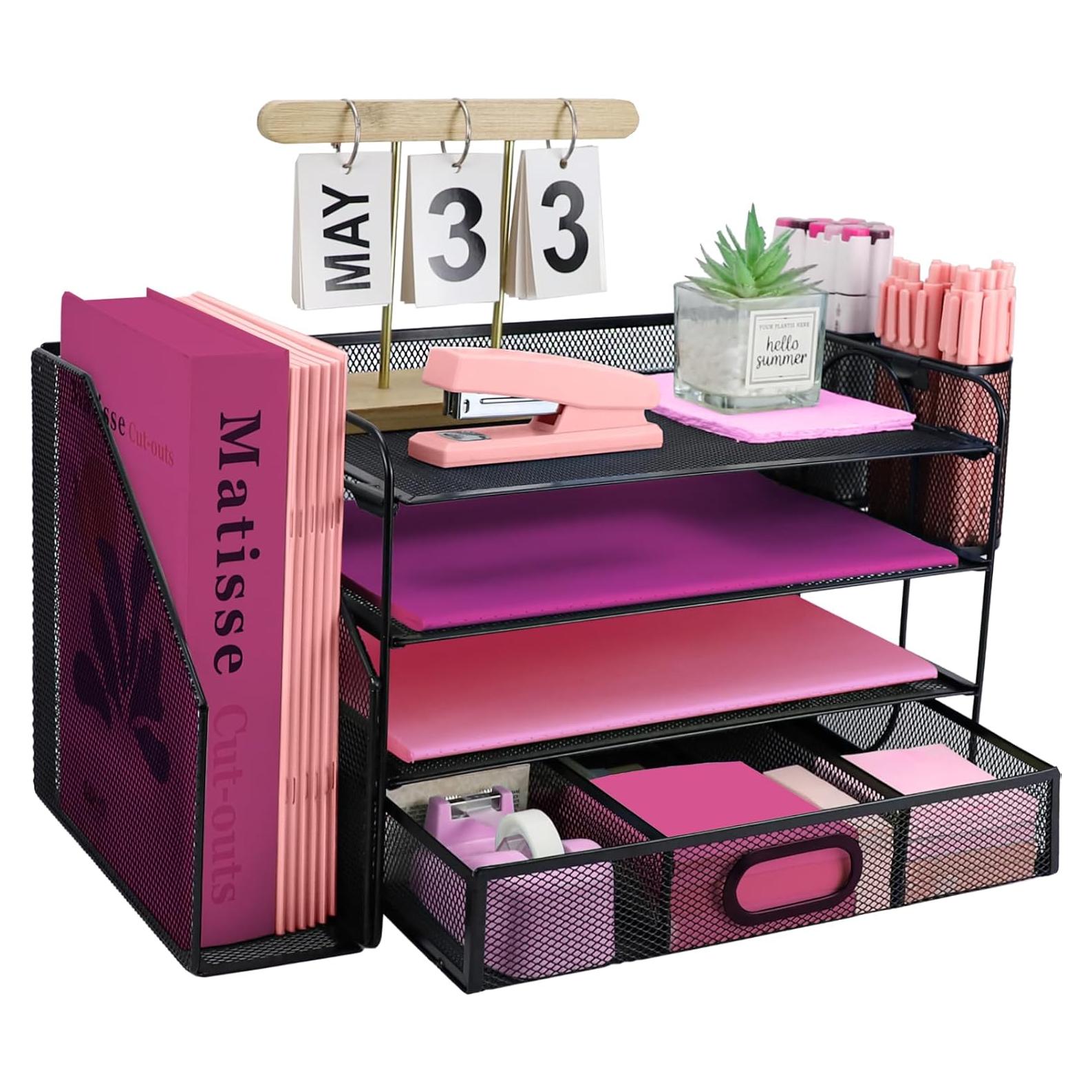 Organizador de Escritorio Ideallife 4 Niveles Negro con Cajón