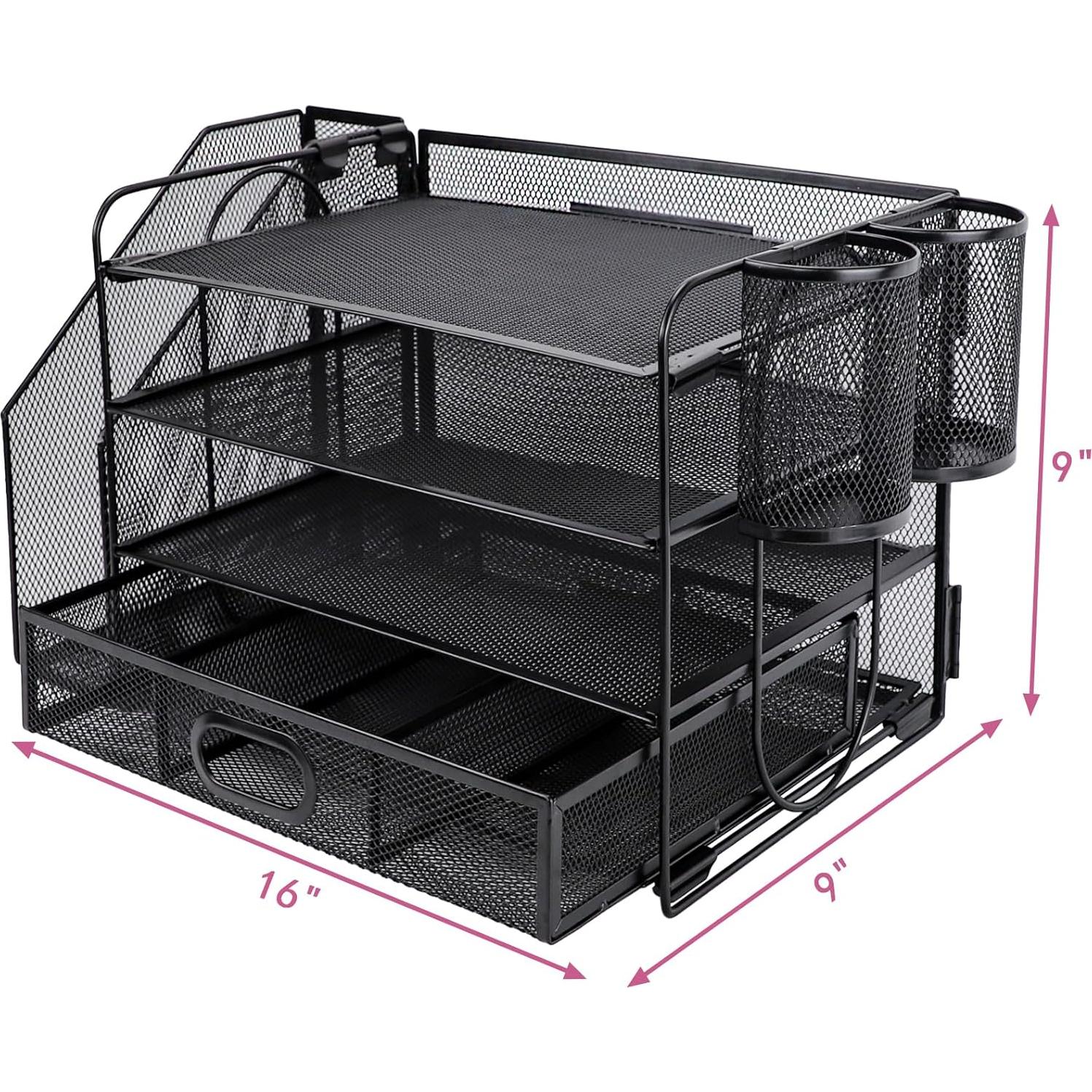 Organizador de Escritorio Ideallife 4 Niveles Negro con Cajón