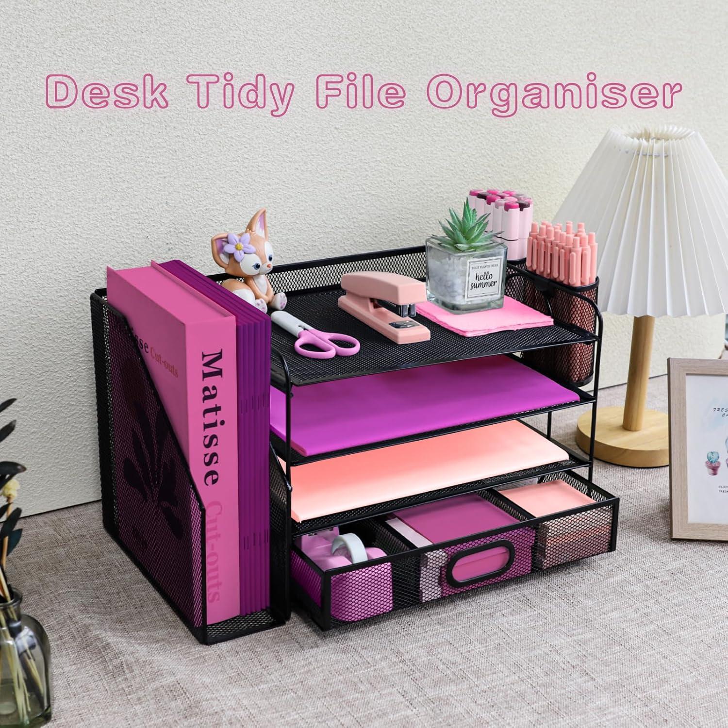 Organizador de Escritorio Ideallife 4 Niveles Negro con Cajón